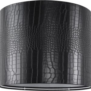 PIKOPIKO Black Reptile Print Drum Lamp Shade 13"Top x 13"Bottom x 10"High(Spider) Medium Modern Lamp Shades for Table & Bedside Lamp - Top and Bottom Self Trim Lampshades Replacement