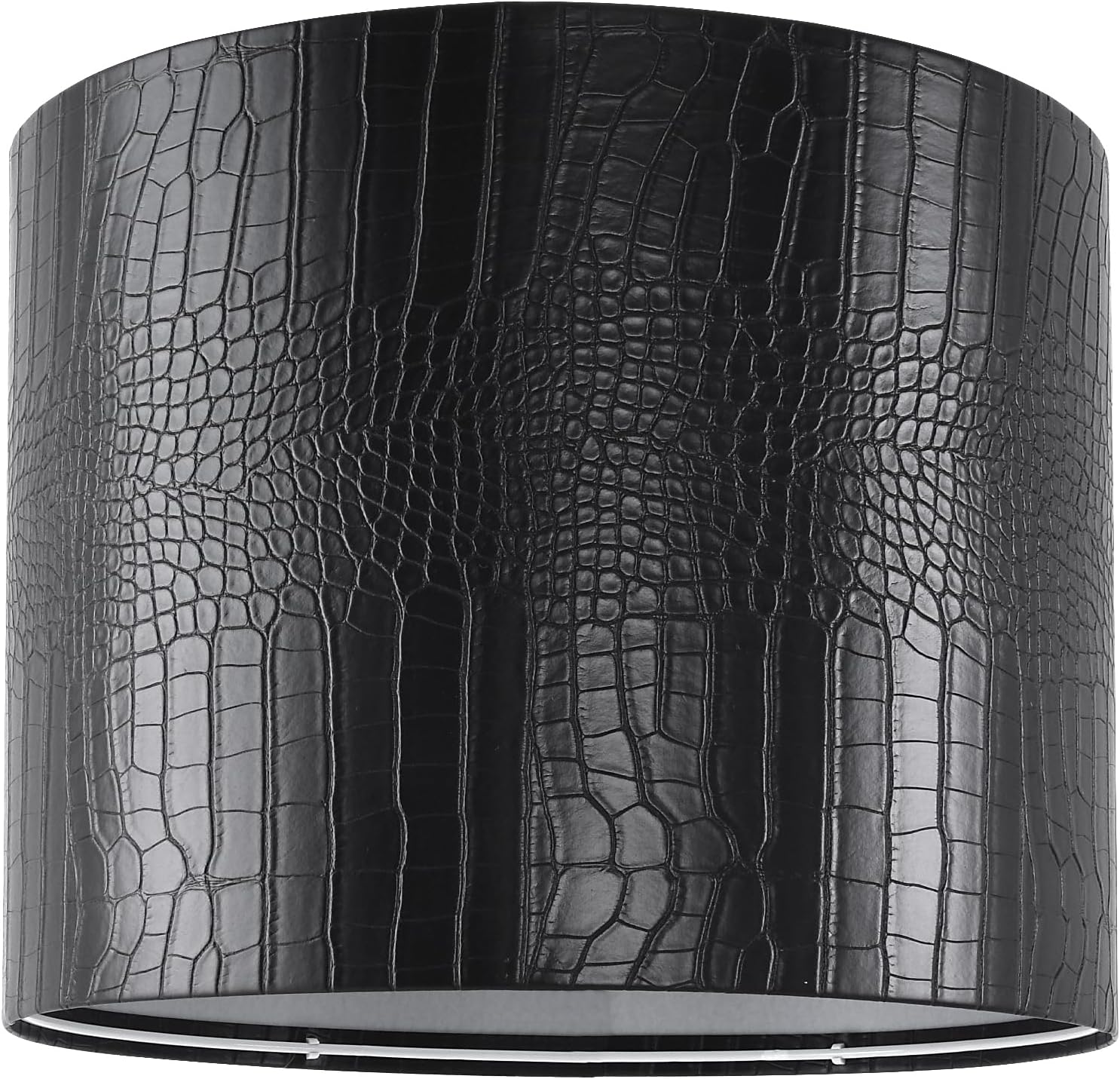 PIKOPIKO Black Reptile Print Drum Lamp Shade 13″Top x 13″Bottom x 10″High(Spider) Medium Modern Lamp Shades for Table & Bedside Lamp – Top and Bottom Self Trim Lampshades Replacement