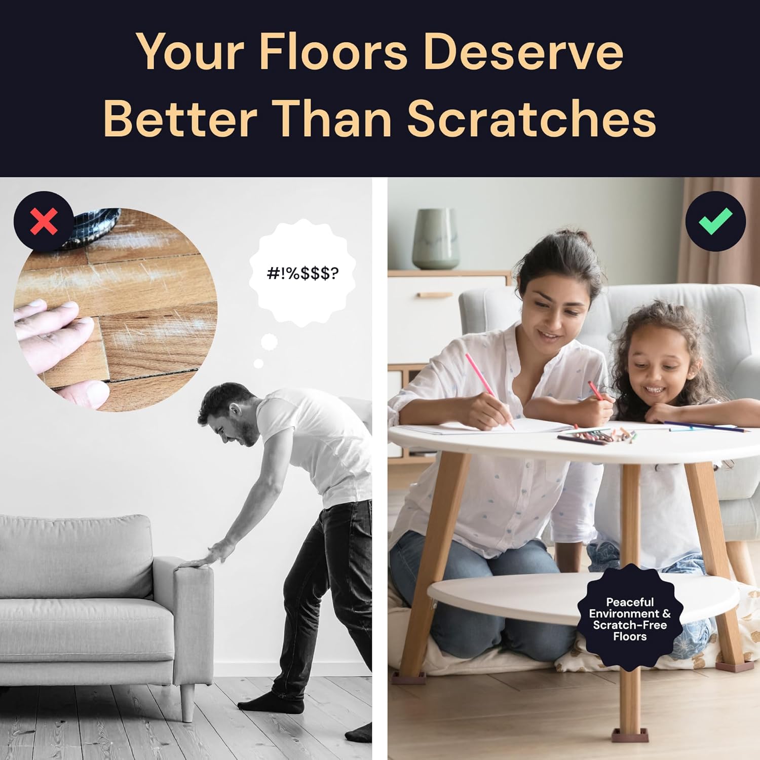 CasterMaster Non-Slip Rubber Furniture Pads - 3 in x 3 in Set of 4 Brown - Floor Protectors for Hardwood Floors & Chairs - Grippers & Rubber Feet for Furniture - Image 6