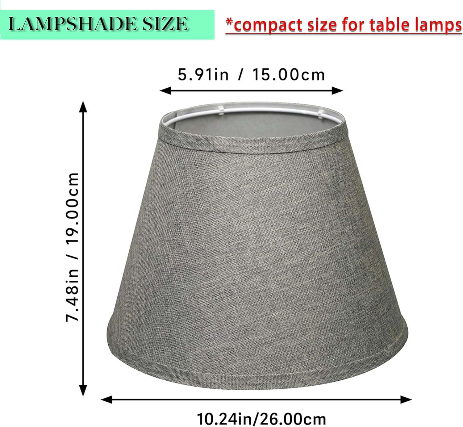 Small Empire Lamp Shades Set of 2 – Grey Linen, 5.91" Top x 10.24" Bottom x 7.48" H, Fits E26 Sockets with Fixing Rings (Not for UNO Fitting), Table Lamp Replacement Shades(Assembly Required) - Image 2