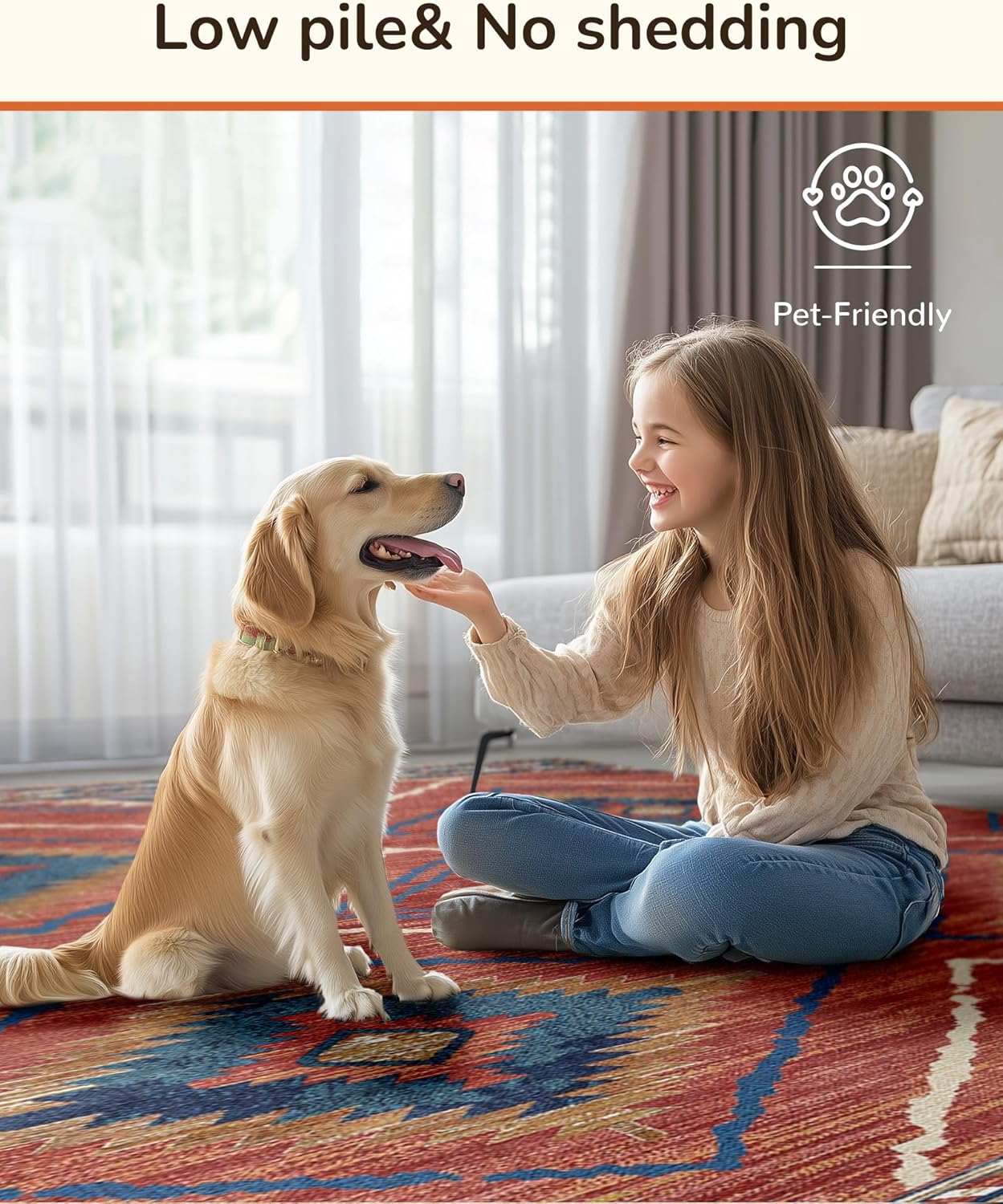 Area Rug 8x10 Rug Machine Washable Non-Slip Low Pile Print Pattern Western Rug for Living Room Bedroom Entryway Tribal Series -Red/Orange - Image 5