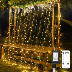 suddus Curtain Lights for Bedroom, 300 Led 9.8x9.8ft Hanging String Lights Outdoor, Fairy Curtain Lights Indoor for Christmas, Dorm, Wall, Backdrop, Window, Wedding, Party, Birthday Decor, Warm White