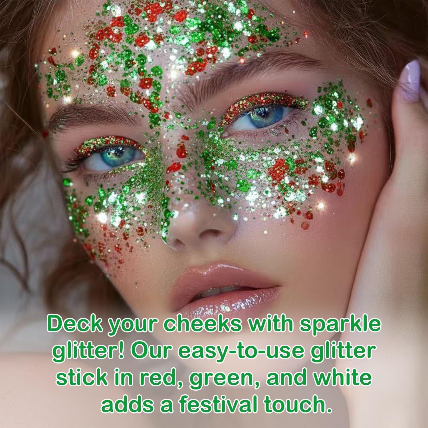 Christmas Body Glitter Stick, Red Green and White Face Glitter Accessories, Waterproof Face Hair Glitter Makeup, Christmas Glitter Makeup for Kids and Women - Image 5