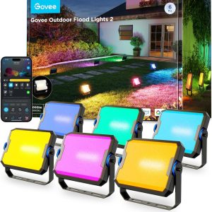 Govee Outdoor Flood Lights 2, RGBIC Warm Cold White LED Lights for Outdoor Decorations, 50 Scene Modes, Landscape Lighting, Upgrated IP66 with App Control, Wired 6 Pack