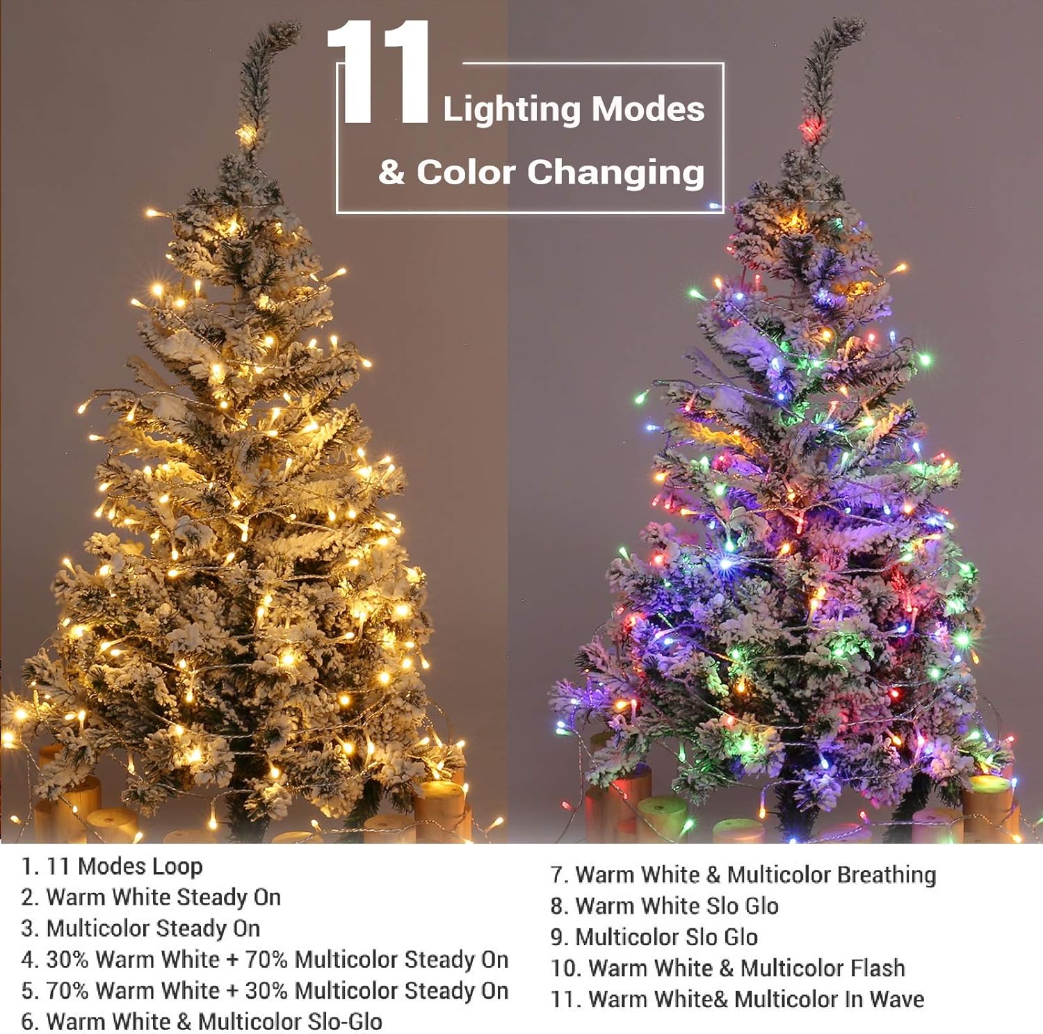 Brizled Christmas Lights, 65.67ft 200 LED Tree Lights Color Changing, 11-Function Warm White & Multicolor Christmas Light String, Connectable 29V Adapter Fairy Lighting with Remote for Xmas Tree Party - Image 2