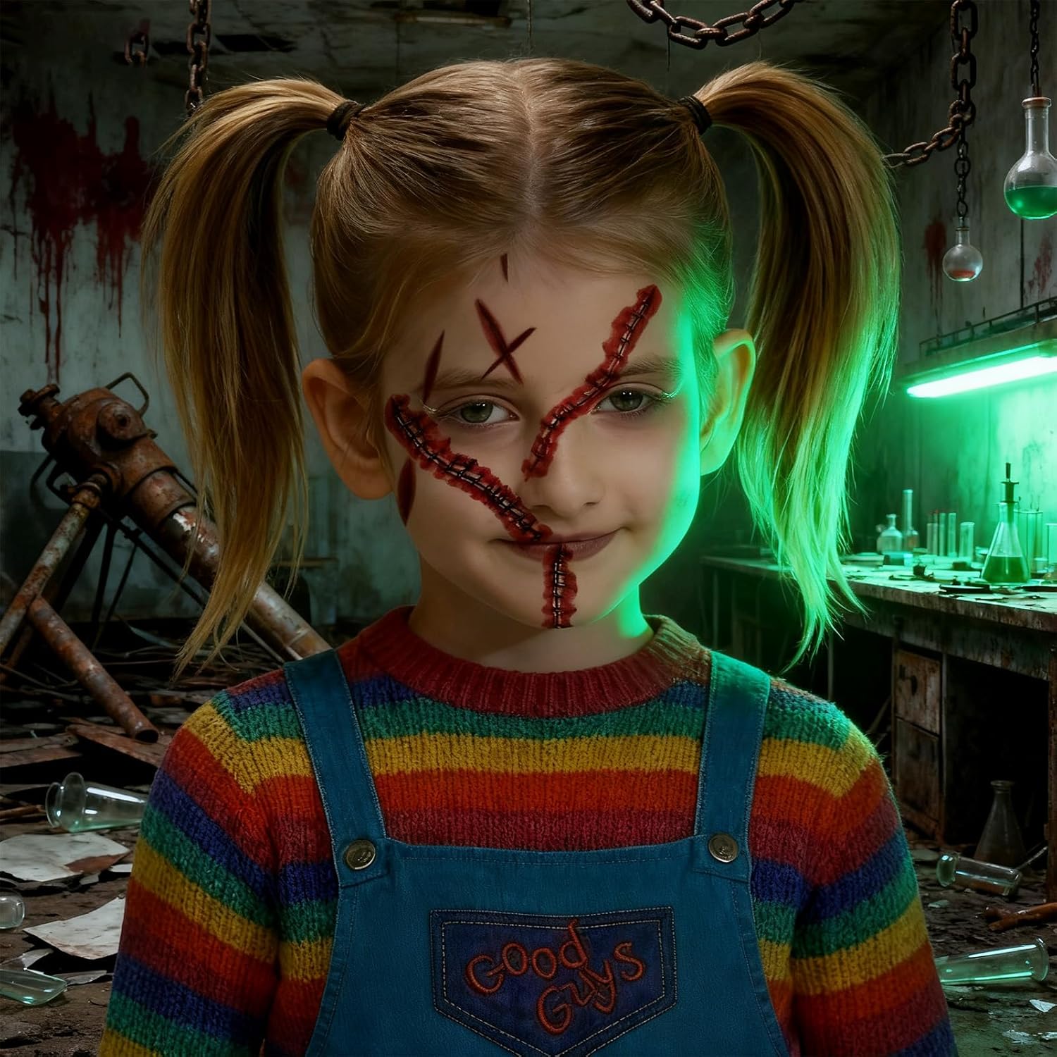 YGDZ Halloween Face Tattoos, Zombie Makeup Kit Fake Scars for Halloween Costume Makeup, Fake Wound Realistic Blood Cuts, Stitch Temporary Tattoos, Halloween Face Stickers for Kids, Adults - Image 3