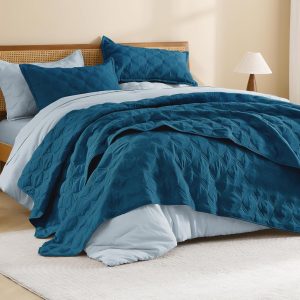Litanika Queen Size Quilt Bedding Set Teal - Full Lightweight Comforter Bedspreads & Coverlets Turquoise - Bedding Cover Bed Decor All Season - 3 Pieces (1 Quilt, 2 Pillowcases)
