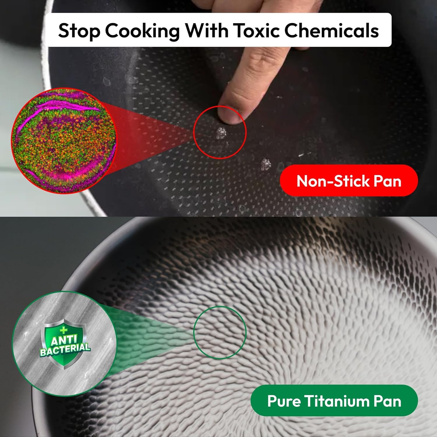 Plateful Titanium Pan For Cooking 12" - Pure, No Coating Non-Stick Titanium Cookware, Frying Pans, Hammered Pan, Safe For Oven, Induction & Cooktops Up To 750°F, Includes Lid - Image 3