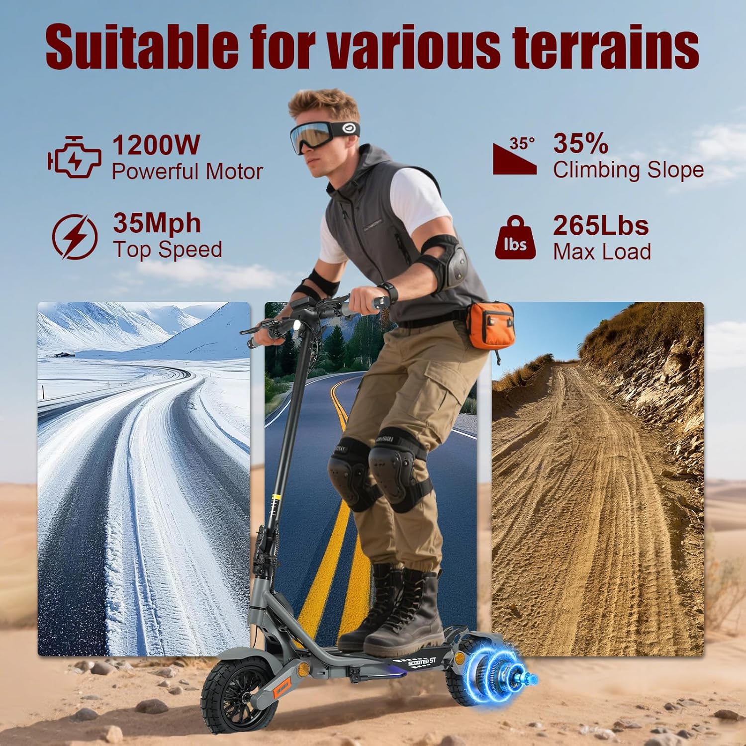 Fast Electric Scooter Adults, 1200/1600/5600W Dual Motor, 35/45/50 Miles Long Range,35/45/50 MPH Top Speed, 10/11" Off-Road Tires E Scooter, Foldable EScooter for Adults and Teens with Dual Suspension - Image 2