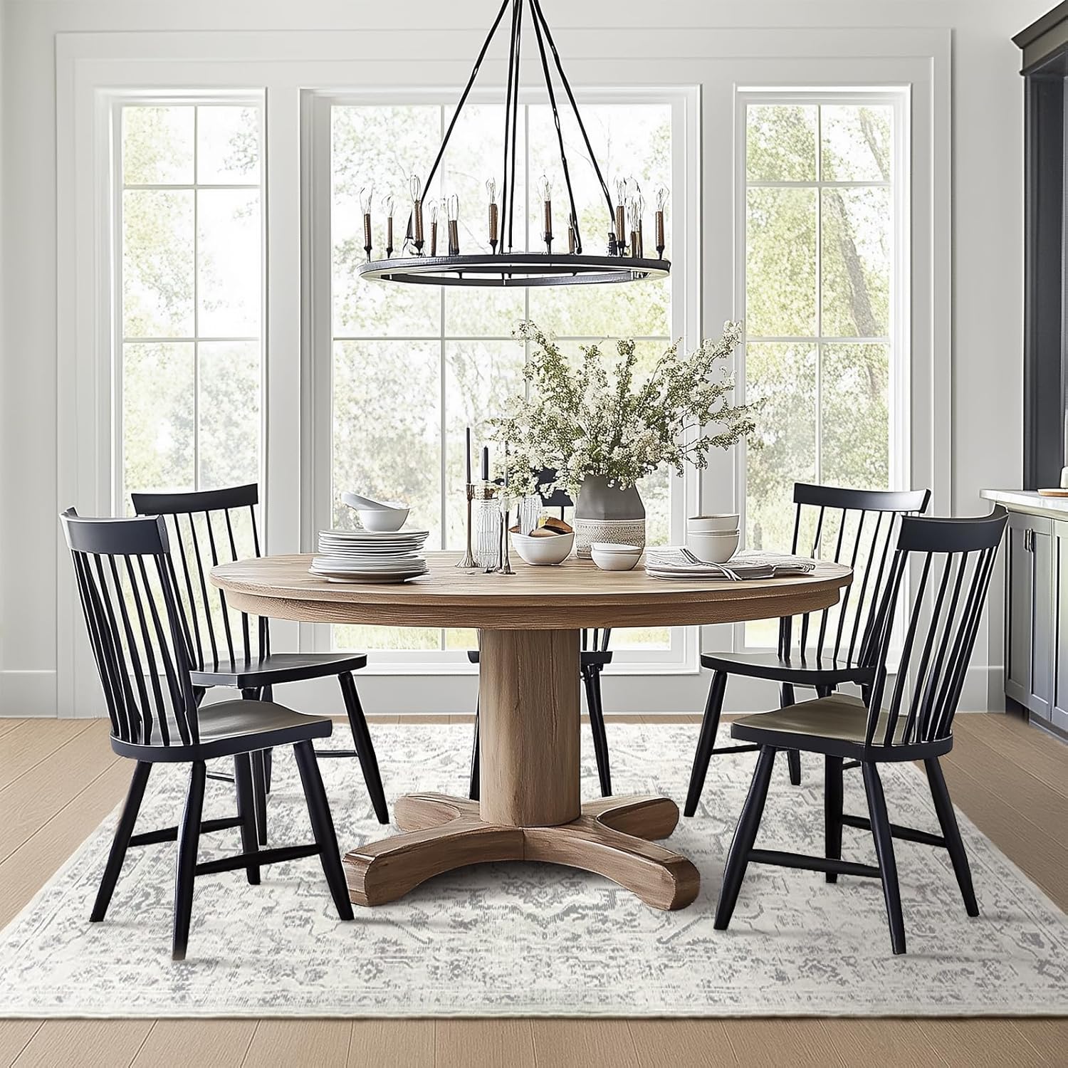 Distressed Farmhouse 5x7 Area Rugs for Living Room Bedroom Non Slip Washable, Medallion Pattern Printed Low Pile Thin Carpet Rugs for Dining Room/Kitchen/Home Office, Off White/Grey - Image 4