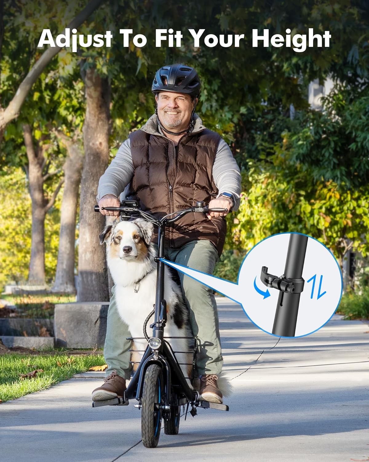 Gyroor C1 Plus Electric Scooter for Adults with Seat & Pet Basket - 30 Miles Range 650W Motor 48V 13.5Ah Battery 18.6MPH 14" Pneumatic Tires Foldable Design Dual Shock Absorbers 300lbs Capacity - Image 5