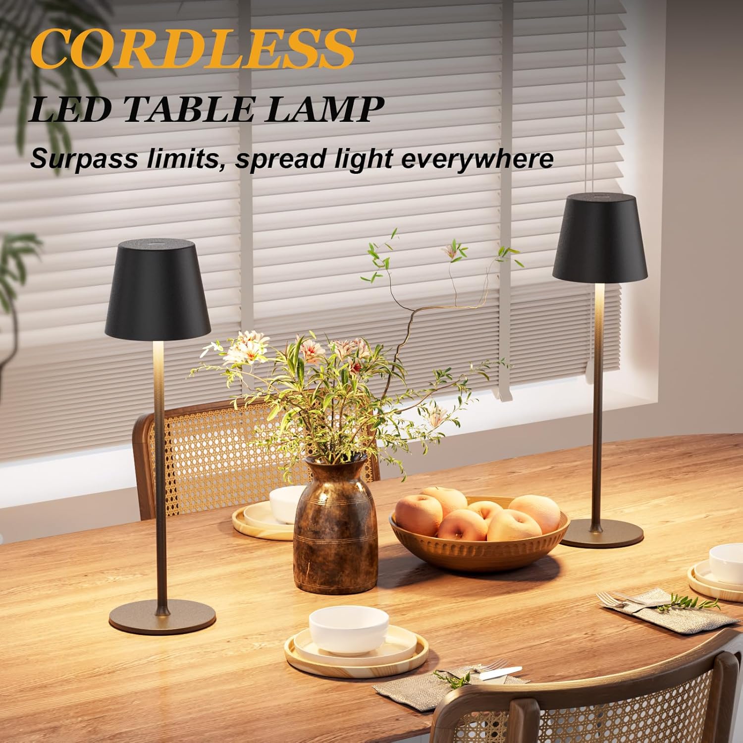 Cordless Table Lamp Rechargeable Black - KK 2 Pack 5000mAH Battery Operated Lamp for Counter, 3 Color Stepless Dimming Waterproof LED Wireless Lamp for Dining Kitchen, Outdoor Patio, Touch Control - Image 4