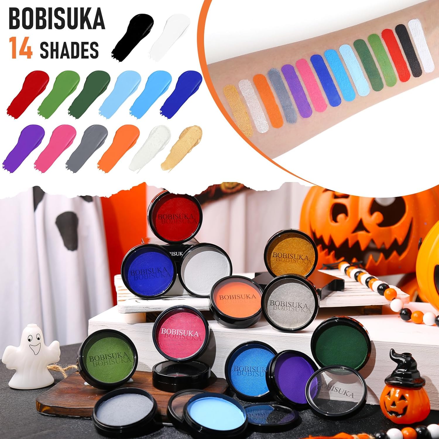 BOBISUKA Clown White Face Body Paint, Water-Based Face Painting Kit & Body Paints, Kids Adults Facepaint for Halloween Goth Skeleton Mime Ghost SFX Makeup, Costume Cosplay Party Art Theater & Stage - Image 7