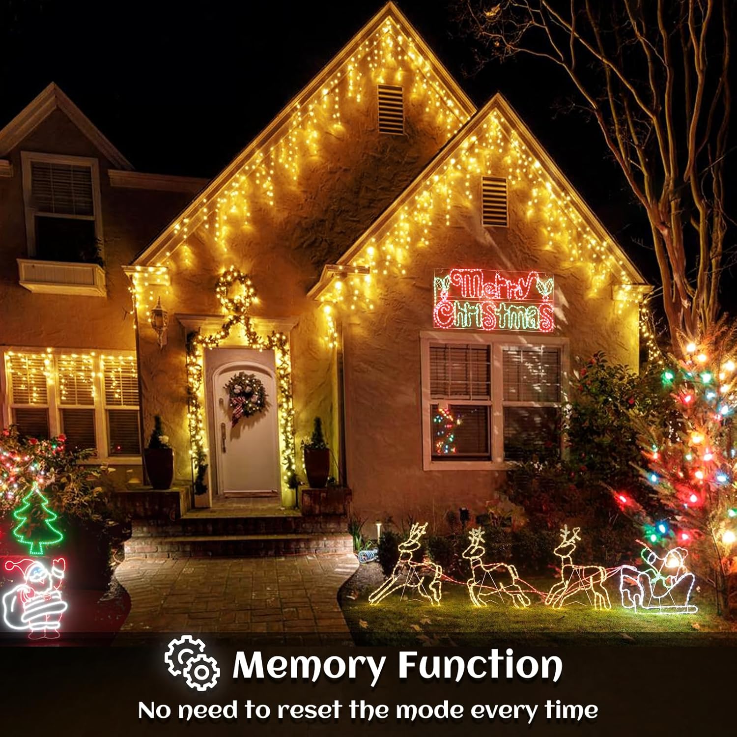 Icicle lights Outdoor - 33ft Christmas Lights with 400LED 75 Drops 8 Modes, Plug in Curtain String Lights Waterproof for Holiday Wedding Party Home Garden Bedroom Indoor Decoration, Warm White - Image 8