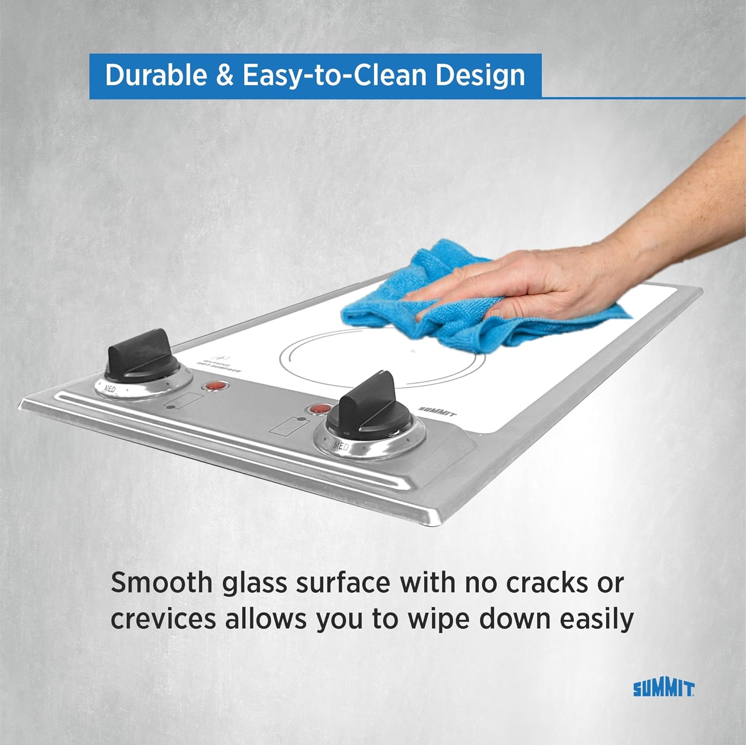 Summit CR2B120WH 12" Wide 115V 2-Burner Radiant Cooktop, Smooth White Ceramic Glass, 1400W, Safety Indicator Lights, ADA Compliant, Easy to Clean, Cord included, Hotel Suites, Extended Stay, Apartment - Image 5