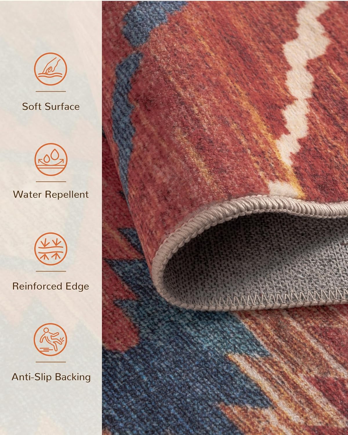 Area Rug 8x10 Rug Machine Washable Non-Slip Low Pile Print Pattern Western Rug for Living Room Bedroom Entryway Tribal Series -Red/Orange - Image 2