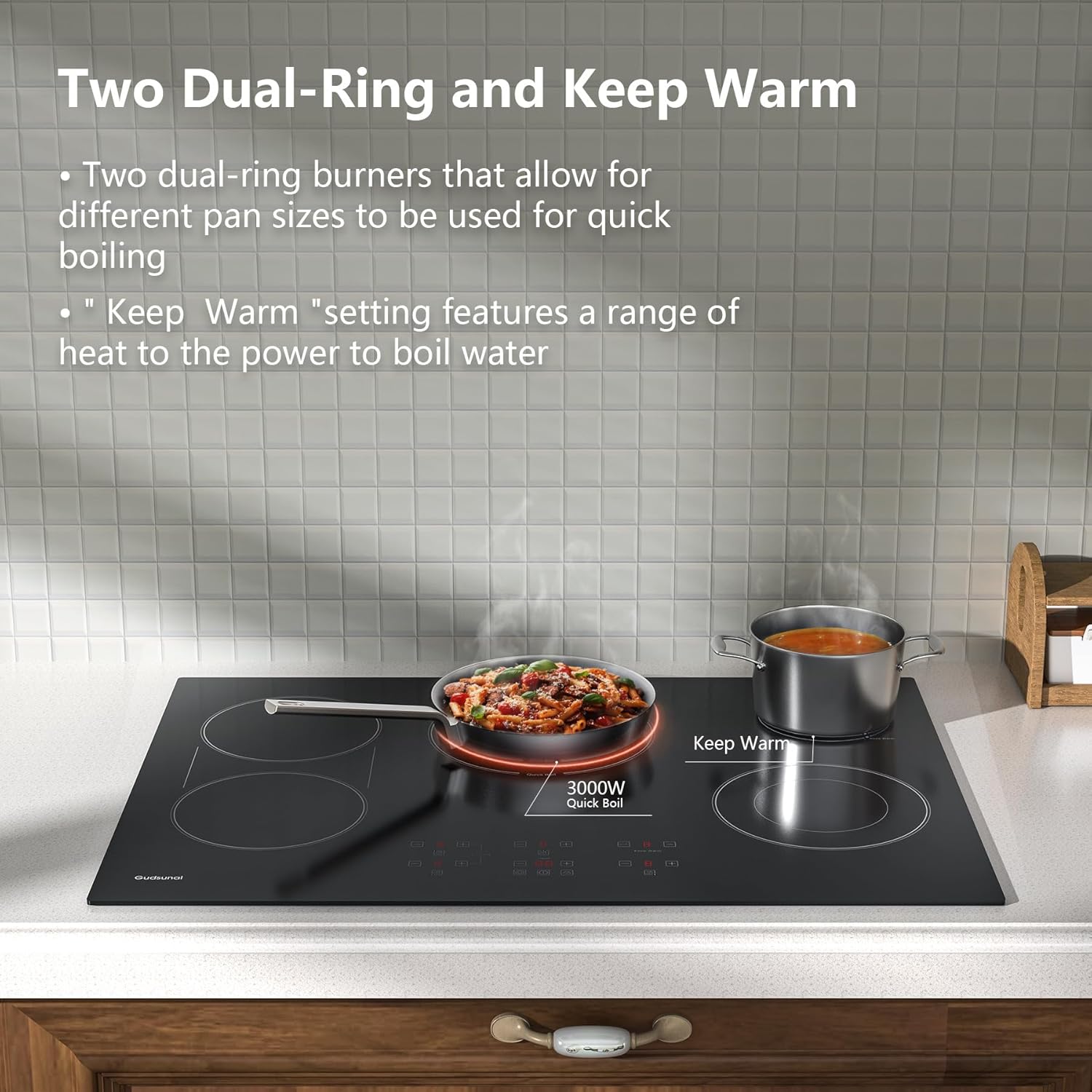 36 Inch Electric Cooktop 5 Burners, ETL & FCC Certificated, Sync Burner, Quick Boil, Keep Warm Setting, 9 Heating Level, Timer, Child Lock & Auto Shutdown, 9000W, Drop-in Electric Stove Top - Image 4