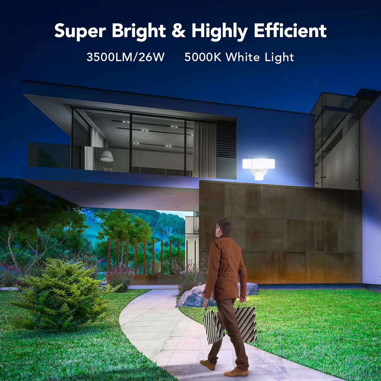 OREiN Motion Sensor Outdoor Flood Lights, 26W 3500LM Bright Security Lights, 5000K Daylight, Dusk to Dawn/Auto/Mode, IP65 Waterproof Hardwired Exterior Lighting for Garage, Driveway, Backyard(White) - Image 5