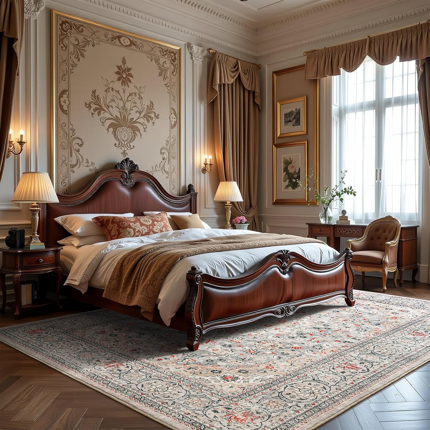 Washable Rug 4x6, Beige Area Rugs Non Slip, Indoor Low Pile Carpet with Rubber Backing for Living Room Kitchen Bathroom Entryway Office Bedroom - Image 2