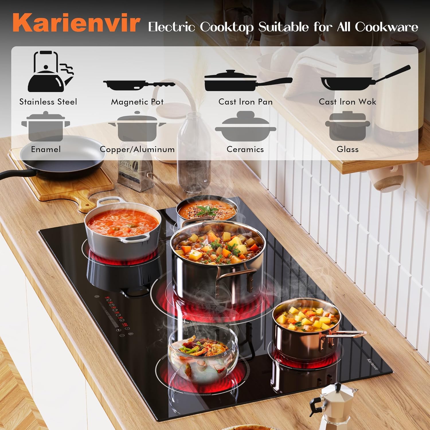 36 Inch Electric Cooktop, 5 Burner Electric Cooktop Bulit in, 9200W, 9 Power Levels, Electrics Stove with Timer, Safety Lock, Pause, 220V-240V Hard Wire - Image 7