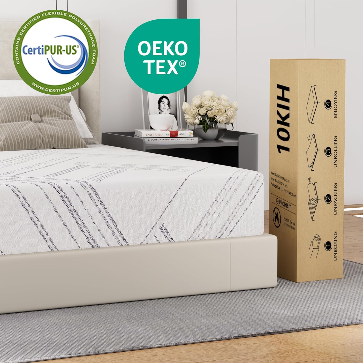 KOW Full Mattress Medium Firm, Full Size Mattresses 10 Inch in a Box, Gel Memory Foam Mattress for Cool Sleep and Pressure Relief, Mattresses with Removable Washable Cover, Made in USA,CertiPUR-US - Image 7