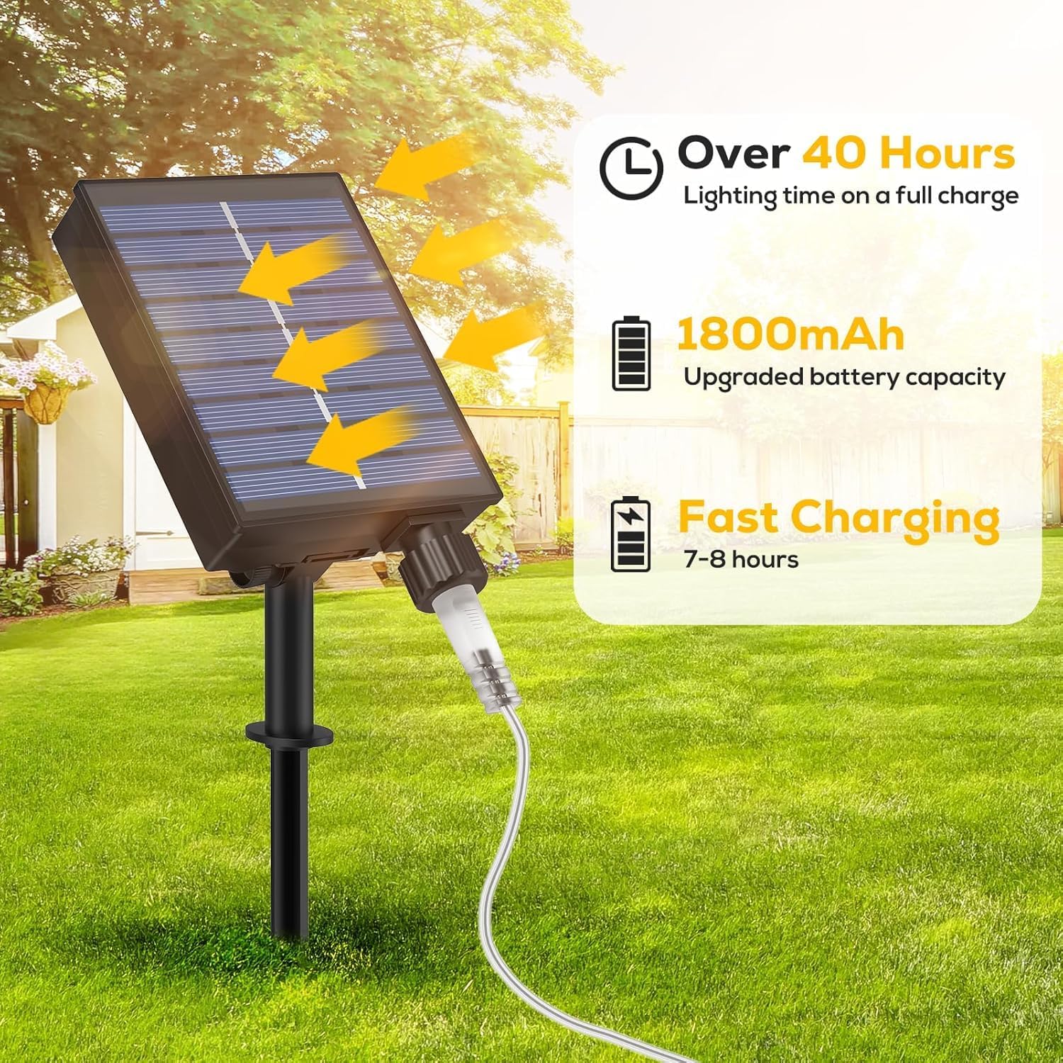 ICRGB Solar Rope Lights Outdoor, 66FT 200LED Christmas Fairy Light with Remote, IP67 Waterproof Solar String Lights, Timing & 8 Modes, Outdoor Light for Garden Patio Porch Pool, Warm White - Image 2