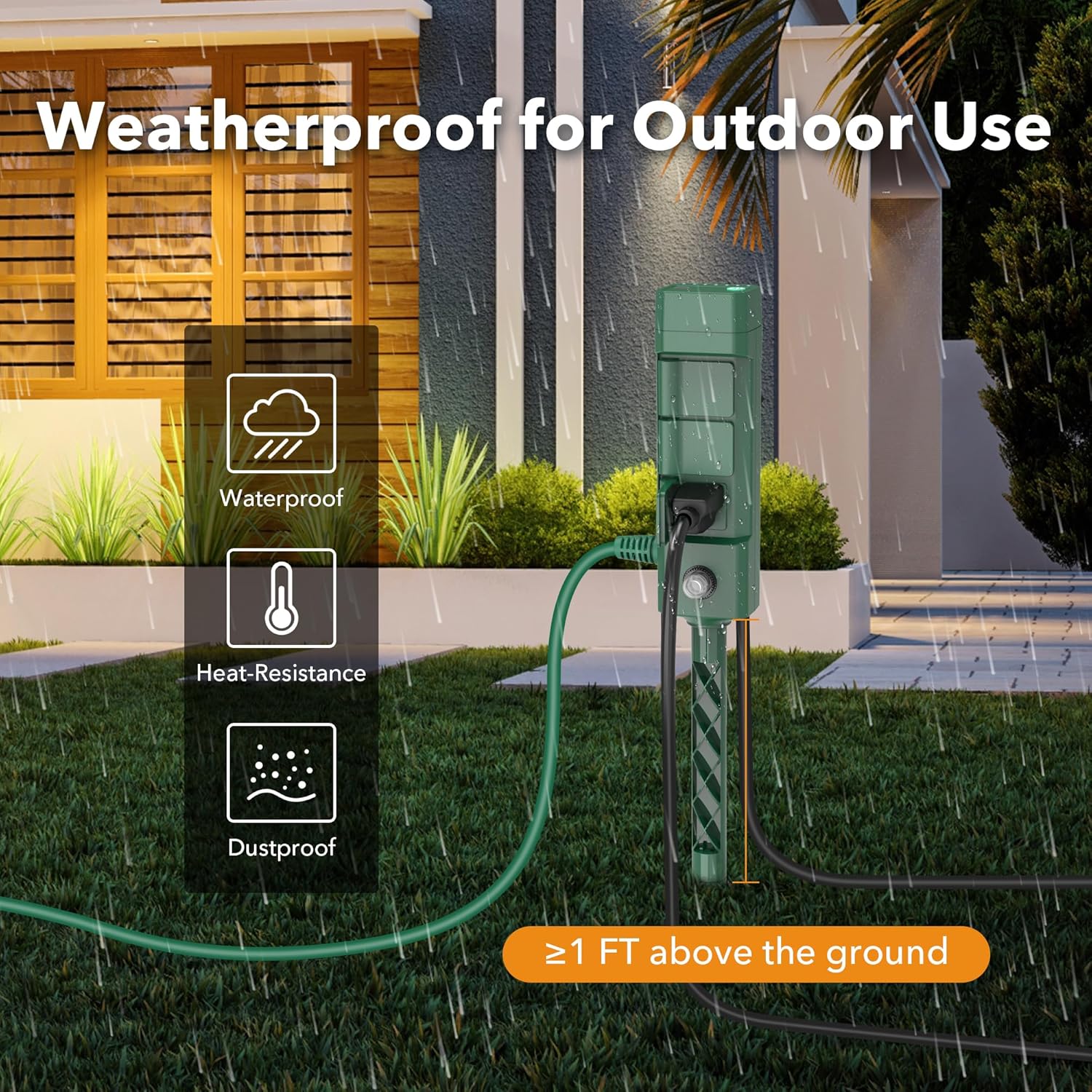 BN-LINK Outdoor Power Stake Timer 25FT Extension Cord Waterproof, Remote Control Photocell Dusk to Dawn Light Timer, 6 Grounded Outlets for String Lights & Christmas Decorations, ETL - Image 8