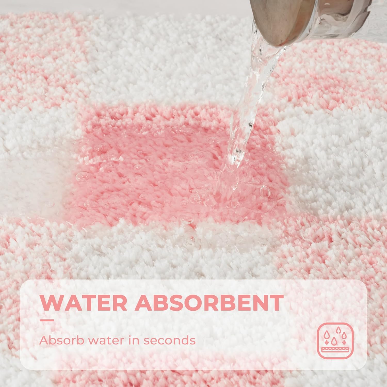 GRANNY SAYS Checkered Pink Bathroom Rugs Decor,32" x 20",Fluffy Rug, Absorbent Microfiber Ultra Soft Bath Mat Washable, Non-Slip Bath Mats for Bathroom, Cute Floor Mat for Tub, Shower, Bedroom - Image 4