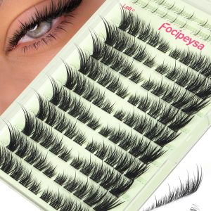 Focipeysa Wispy Lash Clusters Spiky Eyelash Clusters 10-18mm Eyelash Extensions Fox Eye Eyelash Right Left Individual Lashes Cat Eye Lashes Thin Soft Lash Extension Waterproof Lash Cluster