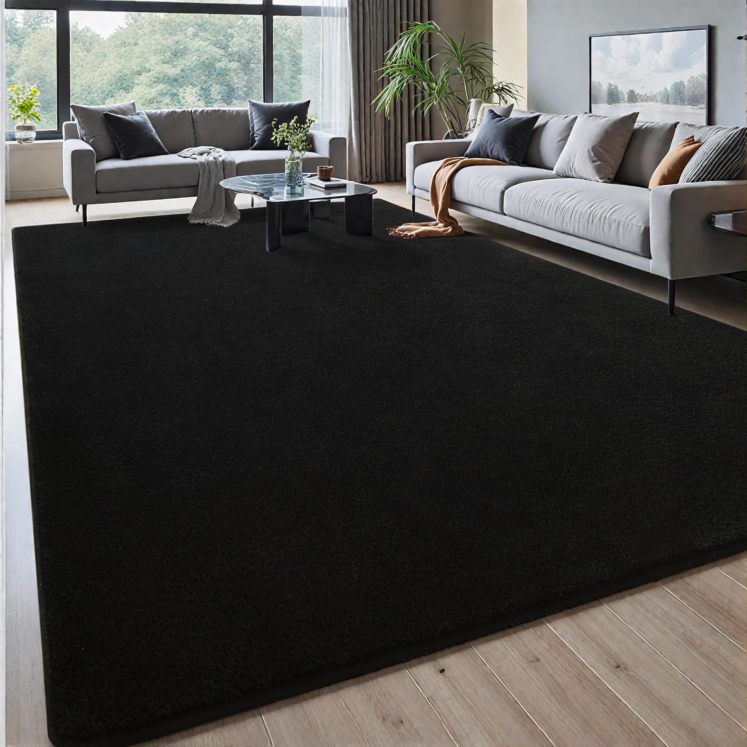 Foxmas 4x6 Area Rugs for Bedroom Living Room, Black Soft Thickened Memory Foam Carpet, Non-Slip Washable Indoor Modern Minimalist Shaggy Rug for Boys Girls Dorm Home Decor - Image 3