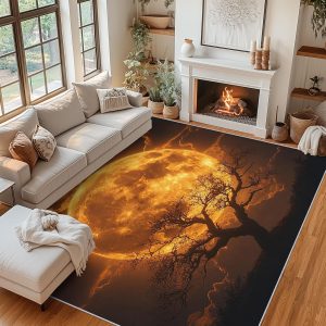 3x4 Full Moon Rugs for Bedroom Decor, Washable Halloween Moonlit Night Pattern Area Rug, Living Room Home Decoration, Non Slip Soft Thin, Dead Tree Decor Carpet PF-P 12