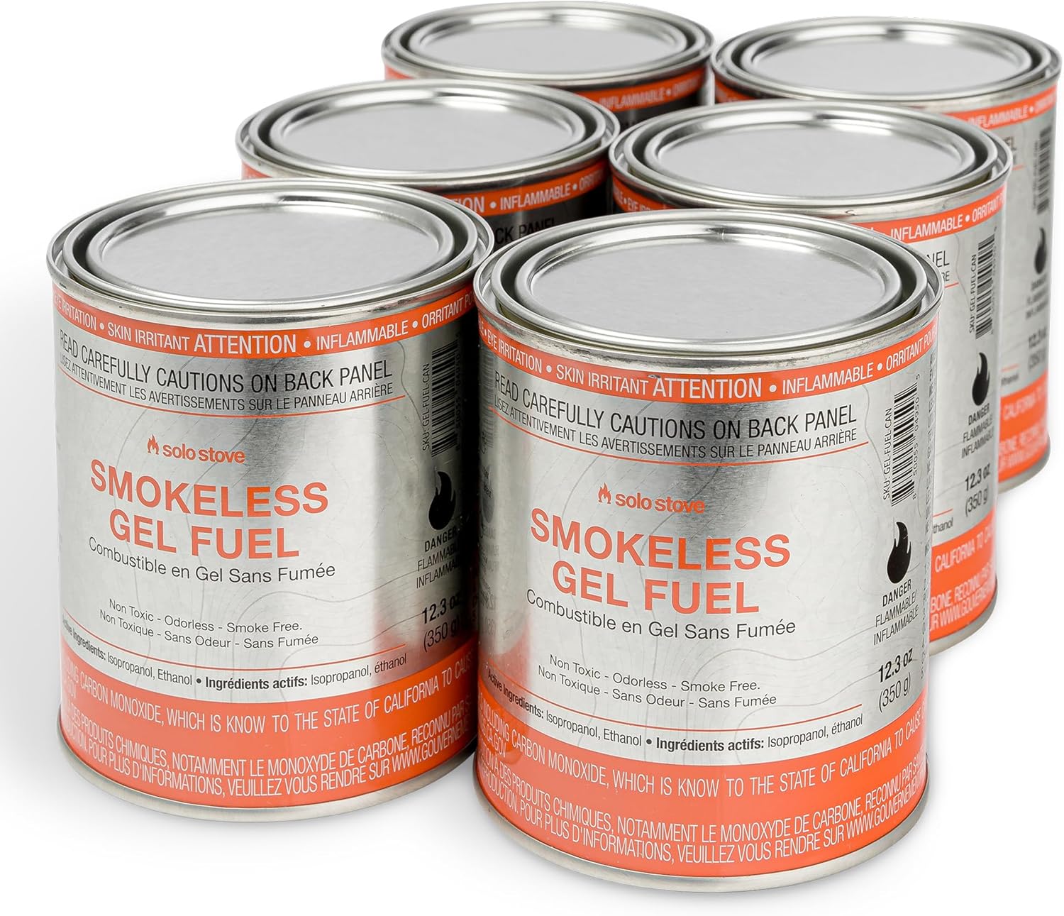 Solo Stove Pure Gel Fuel Can, Made in The USA, for Indoor/Outdoor Use, Perfect for Making Smores, Tabletop Fire Pit, Clean-Burning and Smoke-Free (12.3 oz. - Pack of 6)