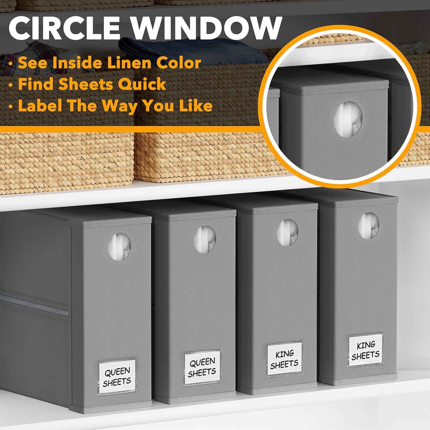 SpaceAid 4 Pack Bed Sheet Organizers and Storage, Foldable Organizer for Linen Closet, Sheets Set Folder Keeper with Window XL (Queen & King Size) Organizing Bedding Container, Gray 91ZDSN-SL01-G4 - Image 4