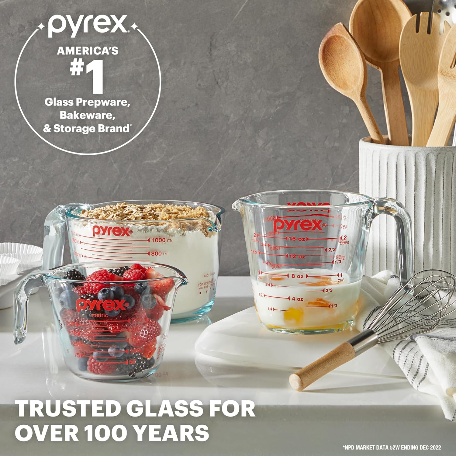 Pyrex Essentials (3-Pack) Glass Measuring Cups Set, (1, 2 & 4 Cup) Measuring Cups For Prepping, Baking and Cooking, Preheated Oven, Dishwasher, Freezer, and Microwave Safe - Image 5