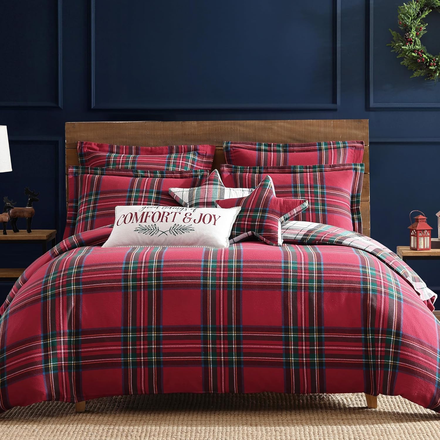 Levtex Home - Spencer Plaid Comforter Set - King Comforter + Two King Pillow Cases - Tartan Plaid - Red, Green, White, Blue, Gold - Comforter (106 x 94in.) and Pillow Case (36 x 20in.) - Cotton