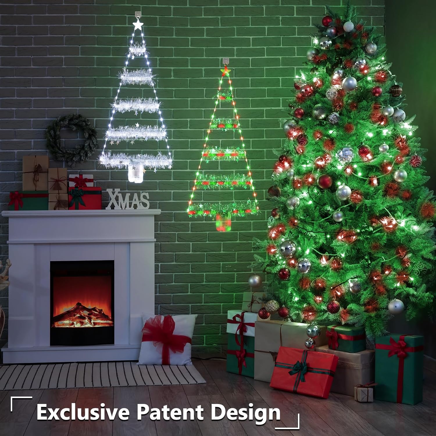 Toodour Christmas Decorations Indoor Lights, 2.65ft LED Christmas Lights, Red & Green Wall Window Hanging Light, Battery Operated Holiday Decoration for Outdoor Garden New Year Home Decor - Image 3