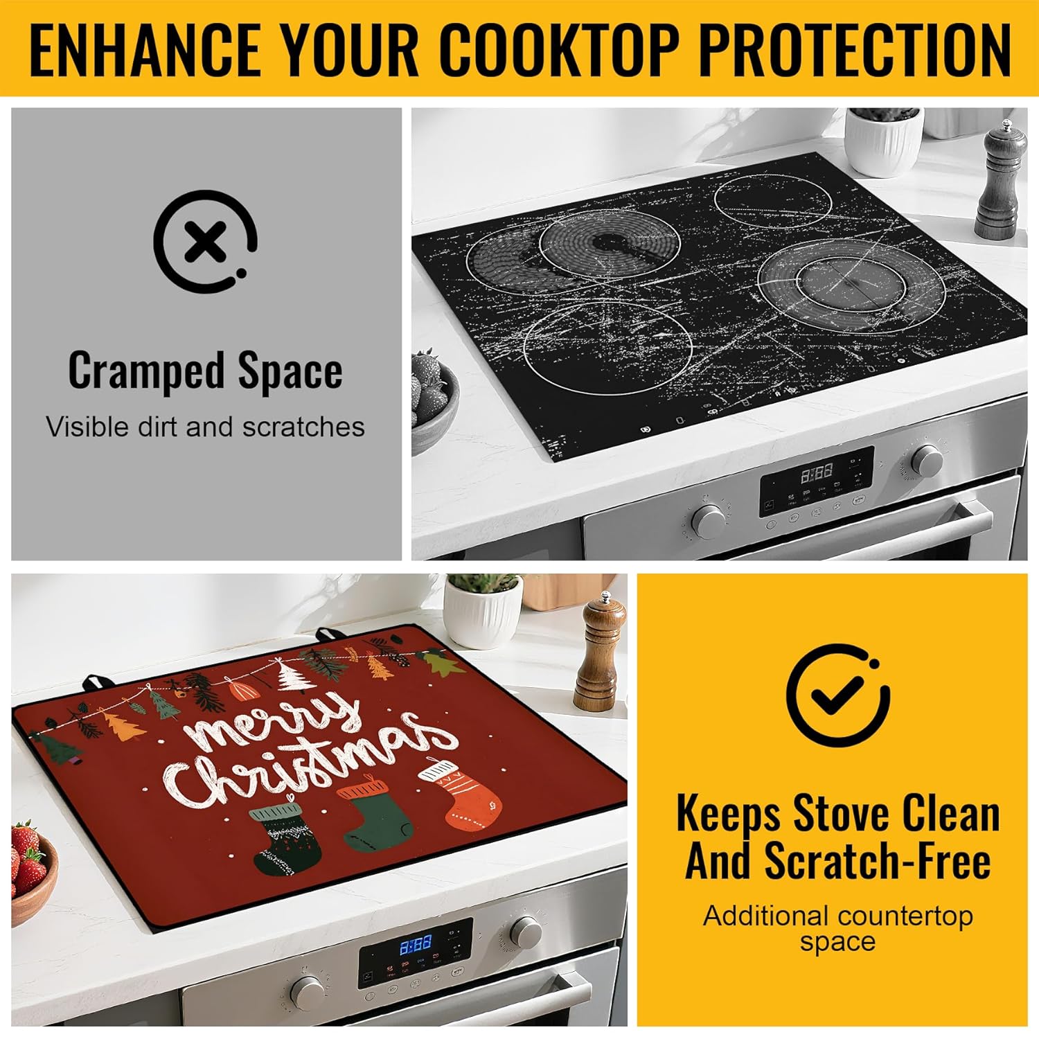 NYZE Stove Cover for Electric and Glass Stove Tops 3-in-1 Stove Mat, Heat Resistant Counter Protector Mat, Non-Slip Surface & Drying Rack (Merry Christmas, 28.5"Lx20.5"W) - Image 6