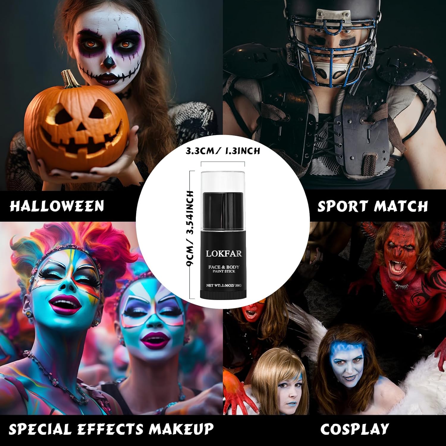 White Face Body Paint Stick, Eye Black Stick for Sports, Waterproof Full-Coverage White Foundation Face Makeup for Halloween Zombie Clown Vampire Skeleton Skull Joker Goth Cosplay Makeup - Image 8