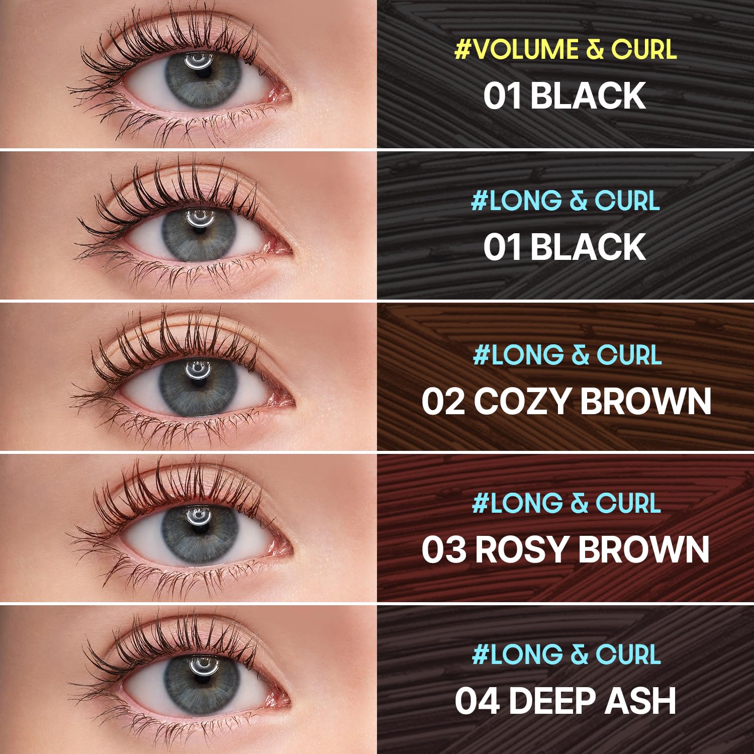 COSNORI Perfect Setting Waterproof Mascara Long&Curl 02 Cozy Brown – Long Lasting Smudge - Brown Mascara - Soft Definition for Blue & Green Eyes - K Beauty - 0.23fl oz (7ml) - Image 3