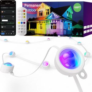 ISOPHO Permanent Outdoor Lights, Smart RGB String Lights with 75 Scene Modes, 100ft Eaves LED Light, Waterproof IP67, Applicable to All Holidays, Parties, Halloween, Christmas, App & Remote Control