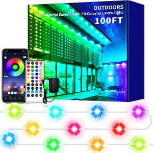100FT Permanent Outdoor Lights - Waterproof Smart LED RGB Eaves Lights with App/Remote Control, Music Sync & DIY Scenes, Perfect for Christmas, Halloween, Parties & Daily Decor, Ideal for House Roof