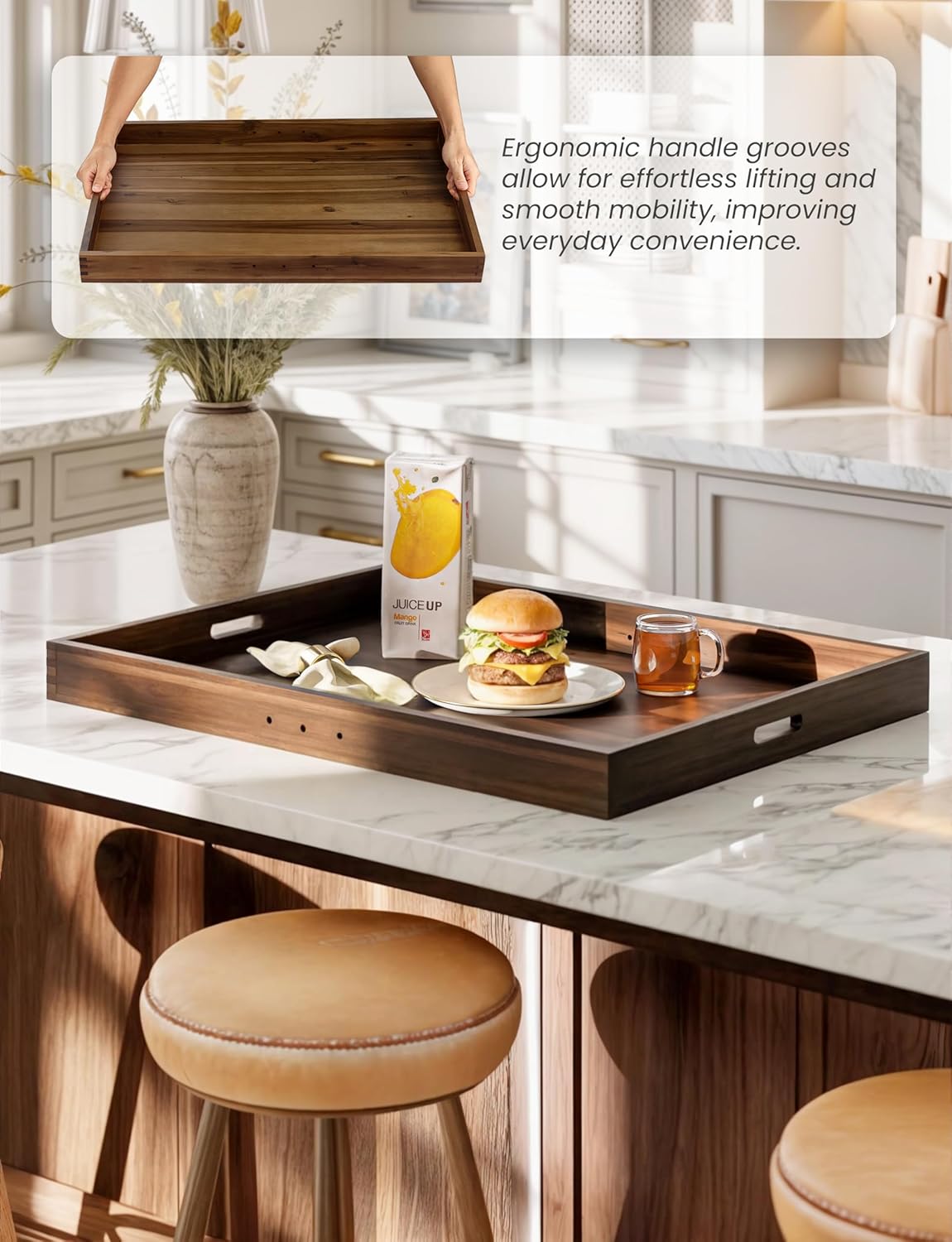 Stove Top Covers for Electric Stove 30”x22” (Outer) / 28.9”x20.8” (Inner) - Acacia Wood Noodle Board Gas Stovetop - Stove Top Covers for Gas Burners - Sink Cover For Counter Space (Walnut, X-Large) - Image 5