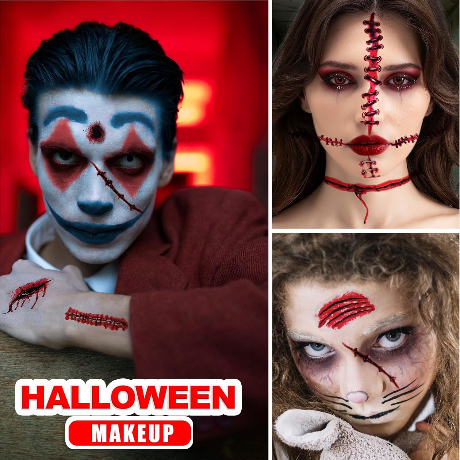 YGDZ Halloween Face Tattoos, Zombie Makeup Kit Fake Scars for Halloween Costume Makeup, Fake Wound Realistic Blood Cuts, Stitch Temporary Tattoos, Halloween Face Stickers for Kids, Adults - Image 8