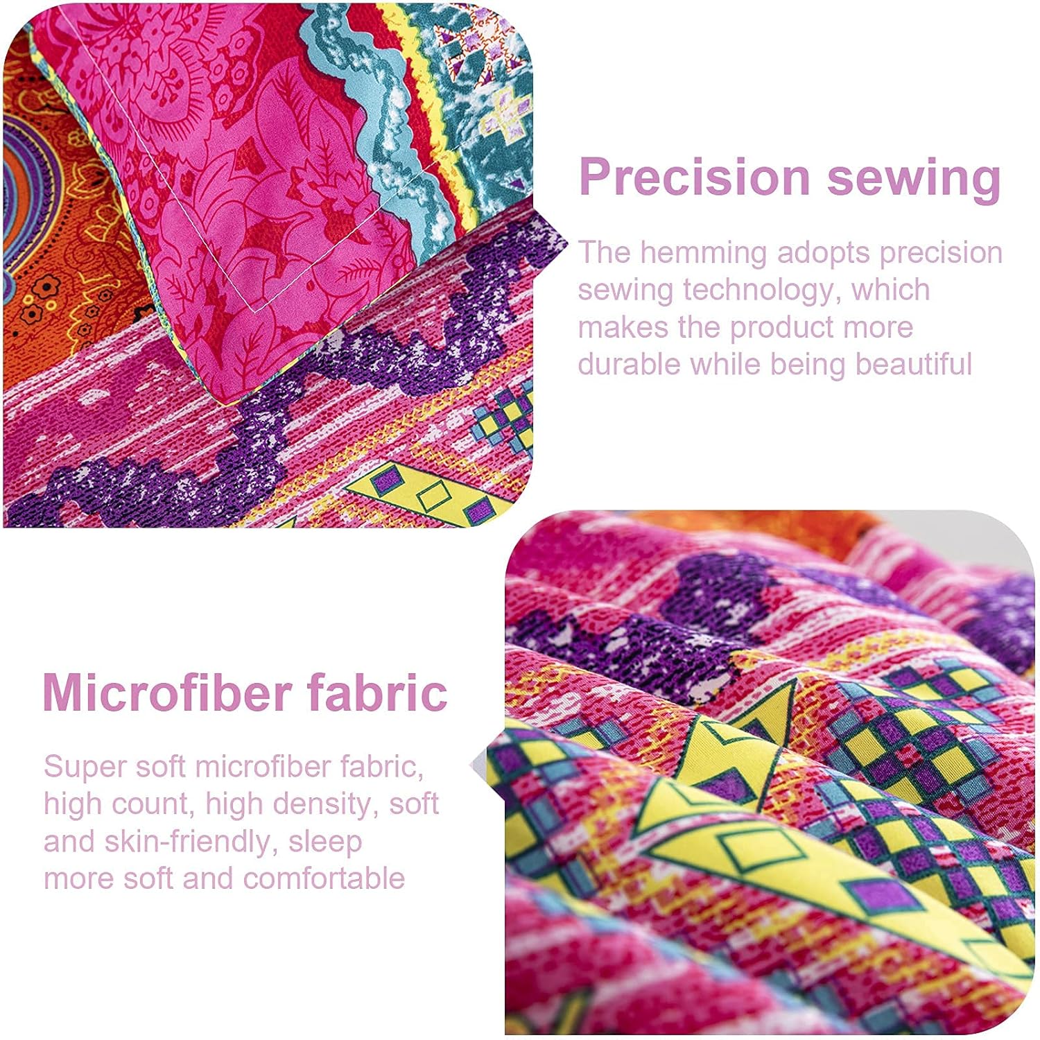 WONGS BEDDING Bohemian Comforter Set Queen, Ultra Soft Microfiber Reversible Boho Alternative Comforter Set - 3 Pieces (1 Solid Comforter + 2 Pillowcases), Bedding Duvet Set for Queen Bed - Image 4