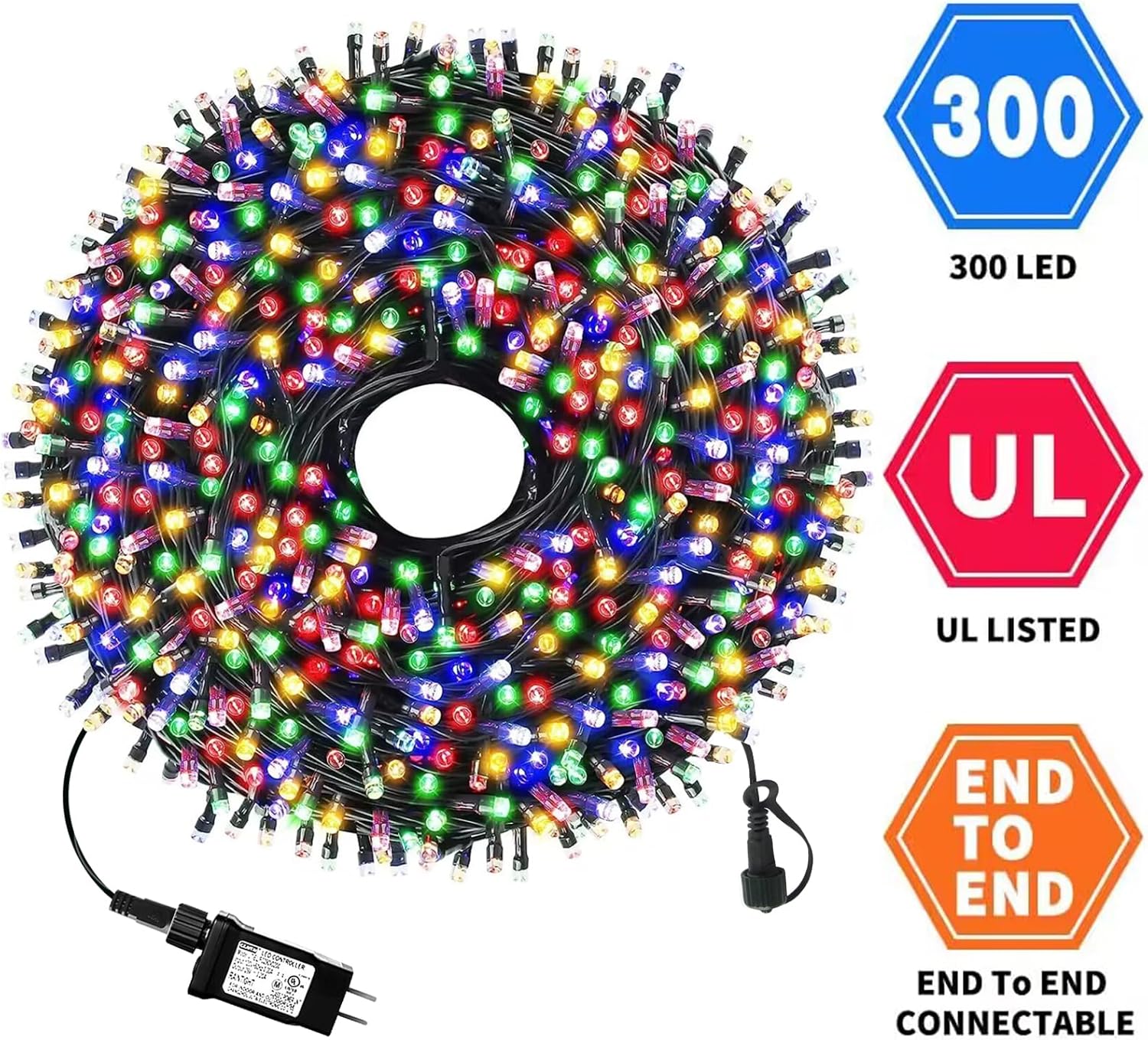 105FT 300LEDs Christmas Lights Outdoor Indoor String Lights 8 Modes Memory Function for Christmas Tree Party Decoration, 100% UL Listed (4 Sets CONNECTABLE) Multi-Color - Image 4