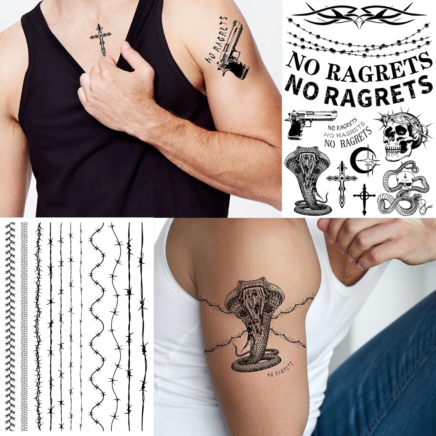 Temporary Fake Barbed Wire Tramp Stamp Realistic Tattoo Stickers for Adult Women Men,Neck Spine Wicked Tattoos for Halloween,Parties 4 sheets A (45+ styles) - Image 3