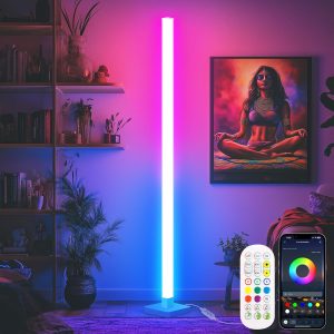 ICRGB Corner Floor Lamp, DIY Floor Lamp with Music Sync and 16 Million Colors, Color Changing Standing Floor LED Lights for Bedroom Living Room Decor, Ambient Mood Lighting Gaming Accessories