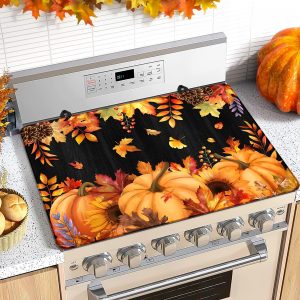 Fall Stove Top Cover for Electric Stove, Pumpkin Heat Resistant Glass Top Stove Cover Protector 28x20 inch, Maples Cooktop Cover for Kitchen, Sunflower Cooktop Cover for Kitchen, Thanksgiving Decor