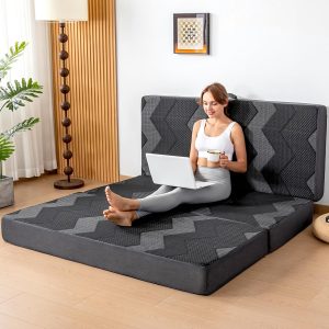 INGEROOM Trifold Mattress Queen - Memory Foam 6 inch Foldable Mattress for Camping, with Portable Handle, Non-Slip Folding Floor Bed Sofa for Guest Travel Yoga, Washable Breathable Cover