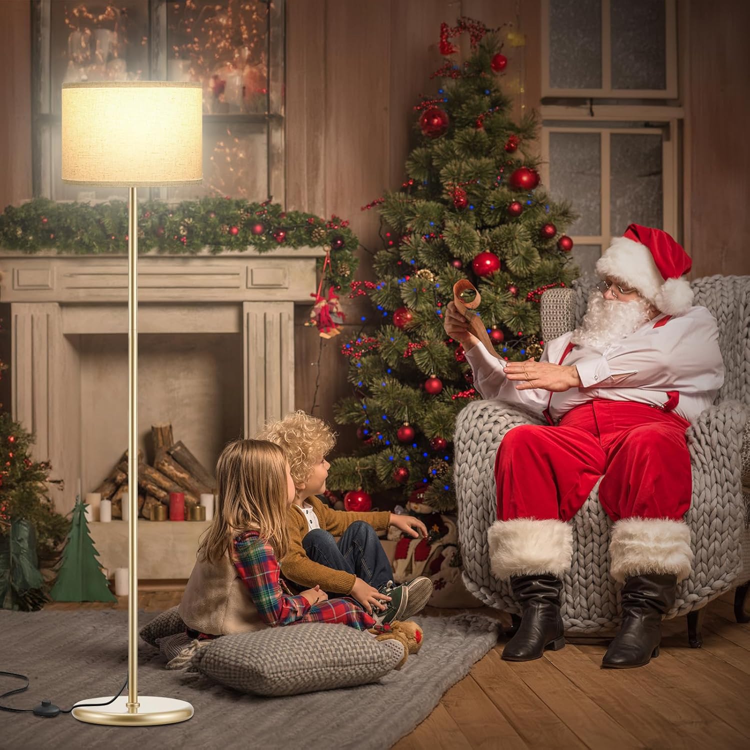 Ambimall 60'' Modern Floor Lamp with Shade, Tall Lamps for Living Room, Bedroom, Office, Dining Room, Beige Shade with Gold Pole(Without Bulb) - Image 7